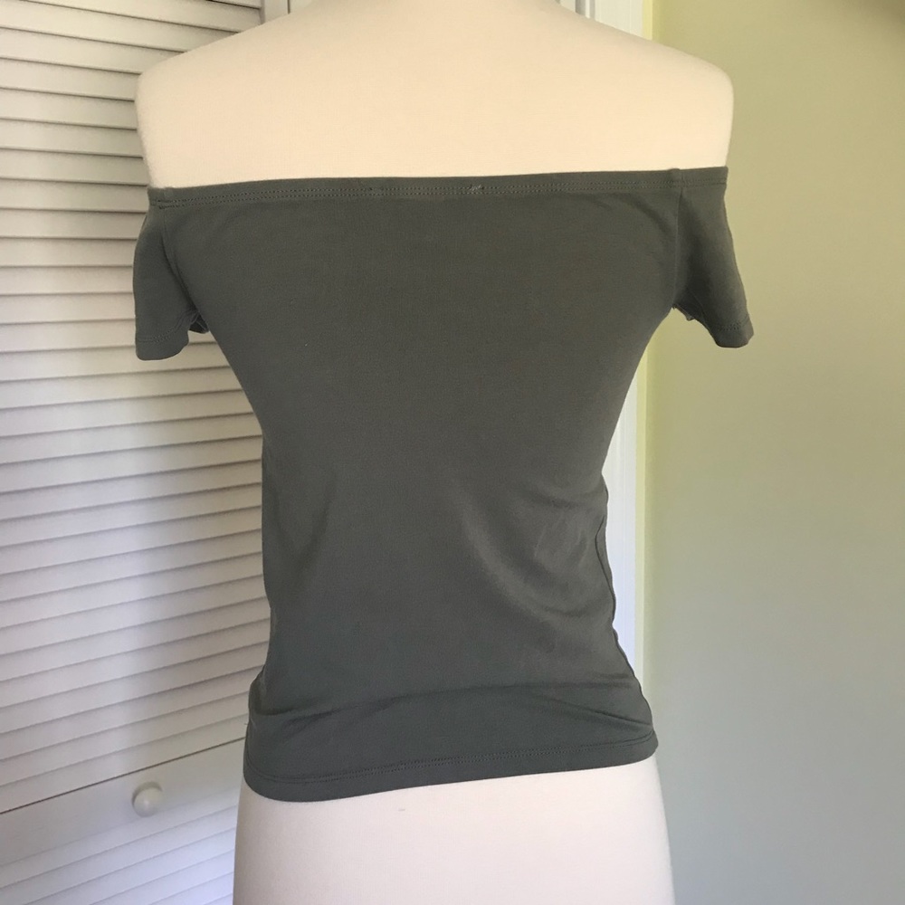 Express one eleven size S Olive off shoulder top - Picture 2 of 5